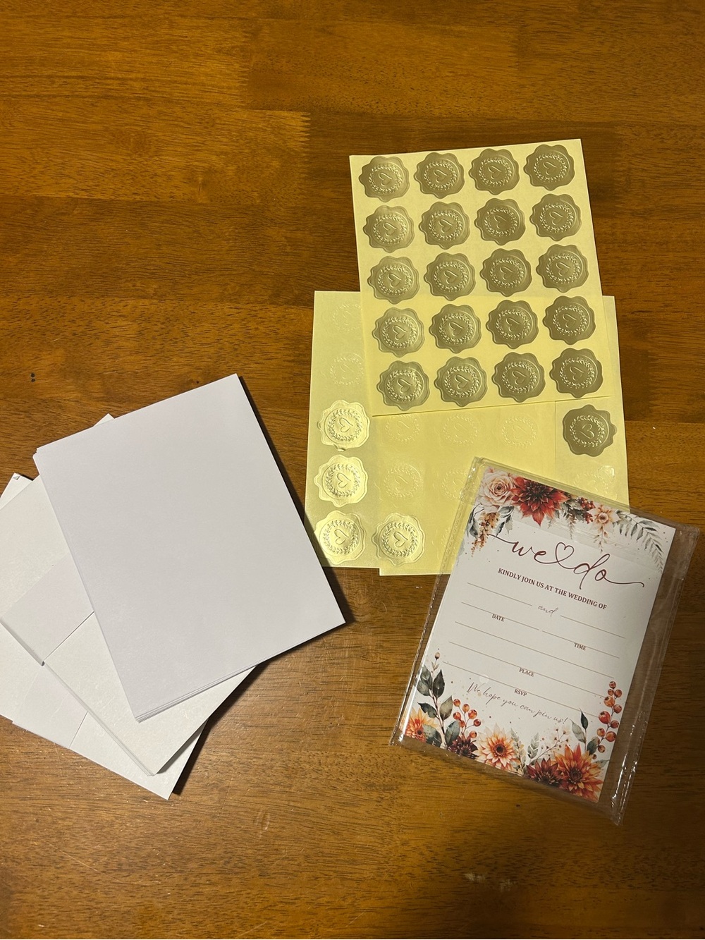 Wedding RSVP Cards and Gold Seal Stickers - Cream Floral RSVP Kit